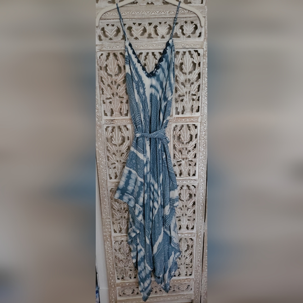 NWT S Shibori Blue & White jumpsuit with crochet detailing